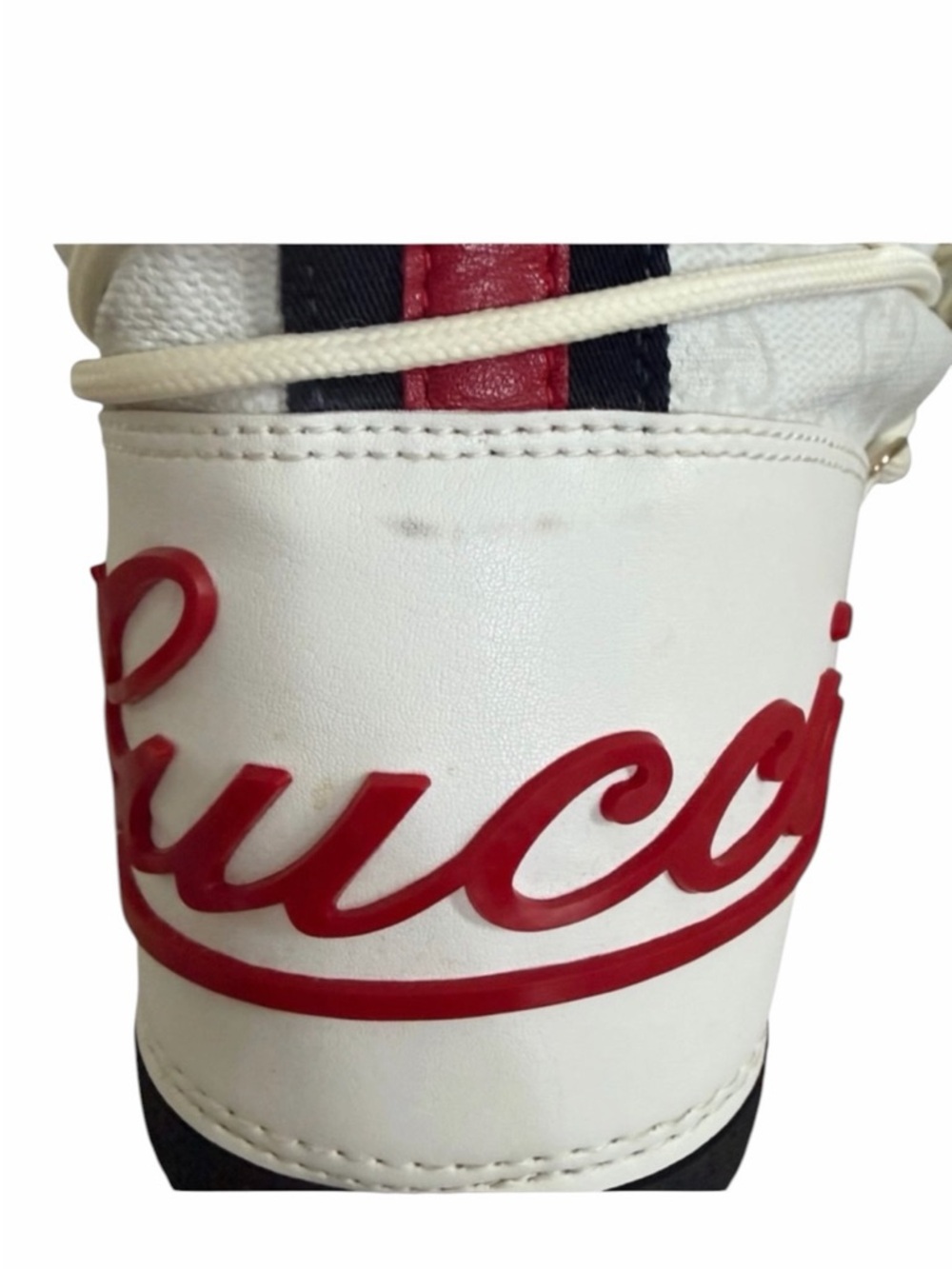 Gucci Cream & White Women's Lace-Up Winter Boots with Red Logo Size 37 - Picture 9 of 9